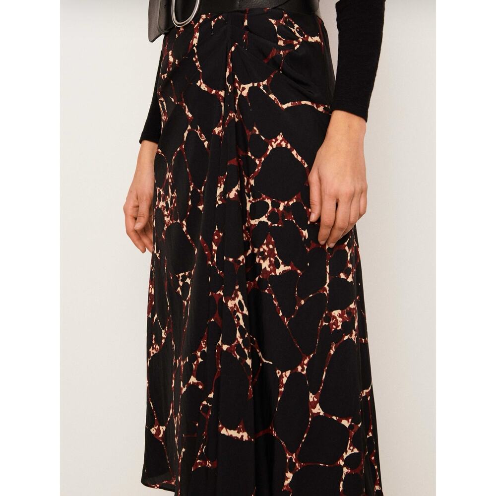 Ba&sh Mopera Marbled Noir Jupe Black Rust Cream Burgundy Midi Skirt 2 M